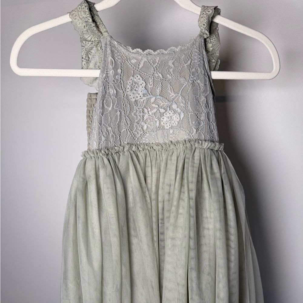 Girls Sage Green Lace & Tulle Dress